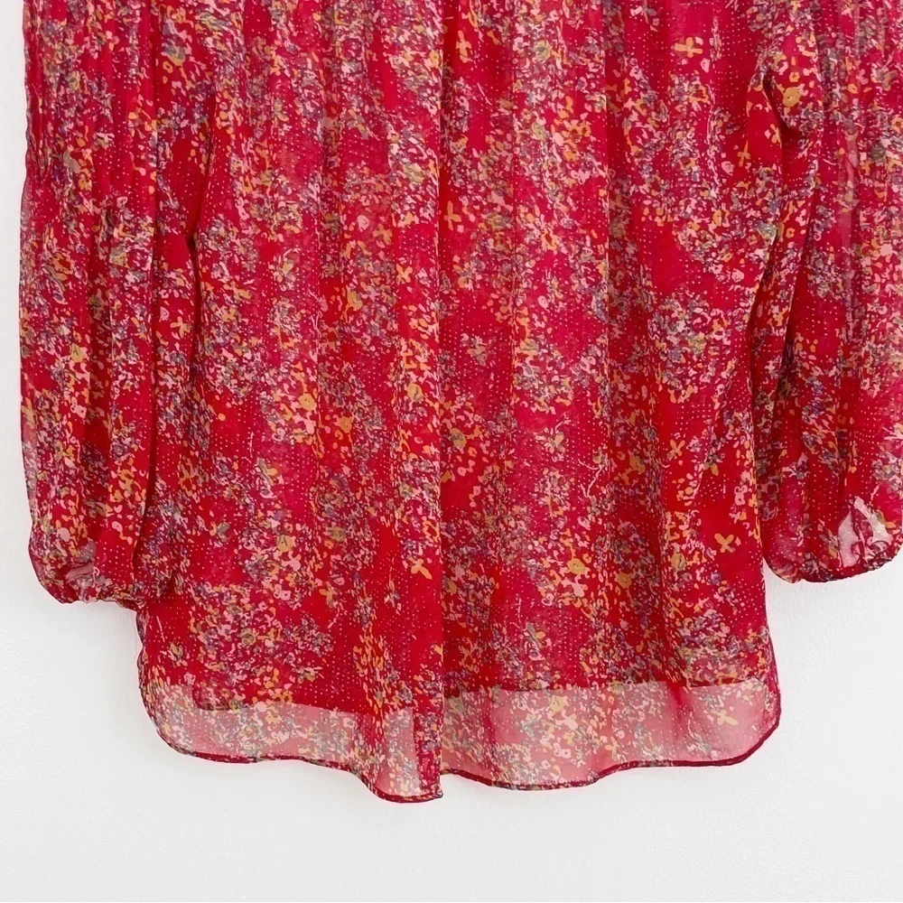 Anthropologie Pins & Needles Boho Red Floral Semi Sheer Long Sleeve Casual Top S - Picture 11 of 15